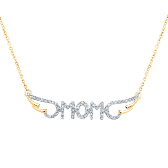 10k Yellow Gold Womens Round Diamond Mom Necklace 1/6 Cttw