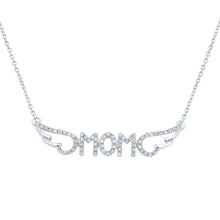  10k White Gold Womens Round Diamond Mom Necklace 1/6 Cttw