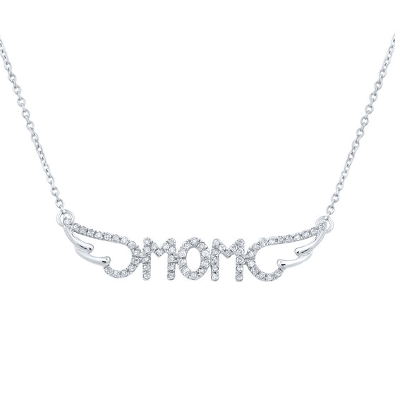 10k White Gold Womens Round Diamond Mom Necklace 1/6 Cttw