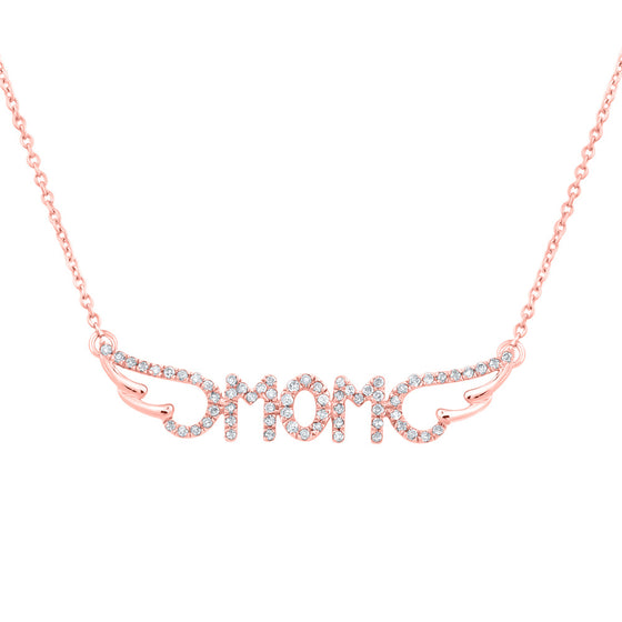 10k Rose Gold Womens Round Diamond Mom Necklace 1/6 Cttw