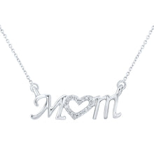  10k White Gold Womens Round Diamond Mom Necklace 1/20 Cttw
