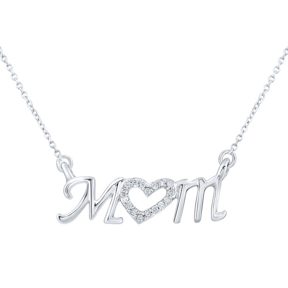 10k White Gold Womens Round Diamond Mom Necklace 1/20 Cttw