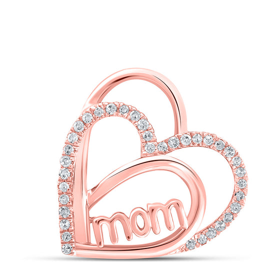 10k Rose Gold Womens Round Diamond Mom Heart Pendant 1/10 Cttw