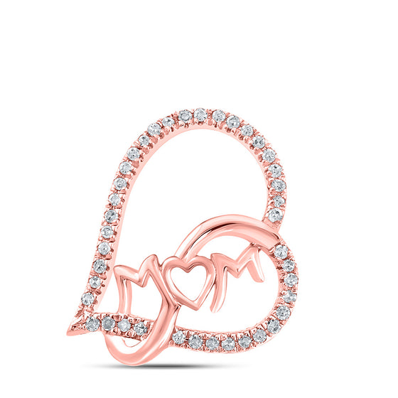 10k Rose Gold Womens Round Diamond Mom Heart Pendant 1/10 Cttw