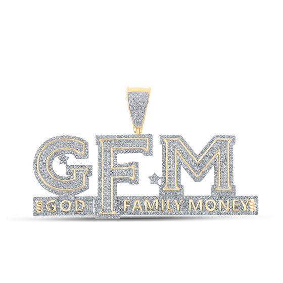 10k Yellow Gold Mens Round Diamond God Family Money GFM Phrase Charm Pendant 3 Cttw