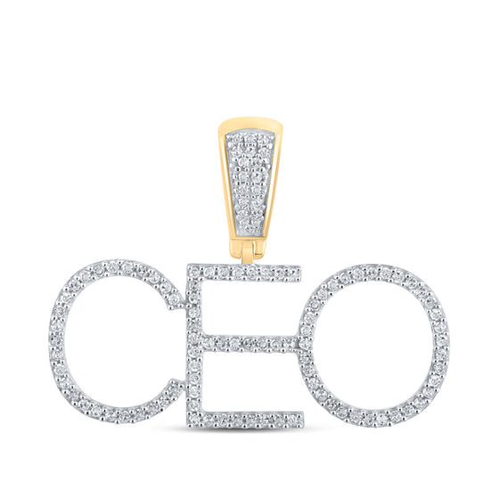 10k Yellow Gold Mens Round Diamond CEO Phrase Charm Pendant 1/3 Cttw