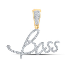  10k Yellow Gold Mens Round Diamond Boss Phrase Charm Pendant 1/3 Cttw