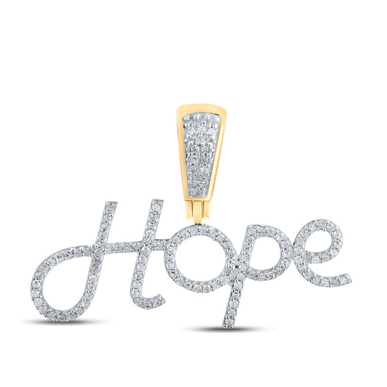 10k Yellow Gold Womens Round Diamond Hope Phrase Pendant 1/3 Cttw