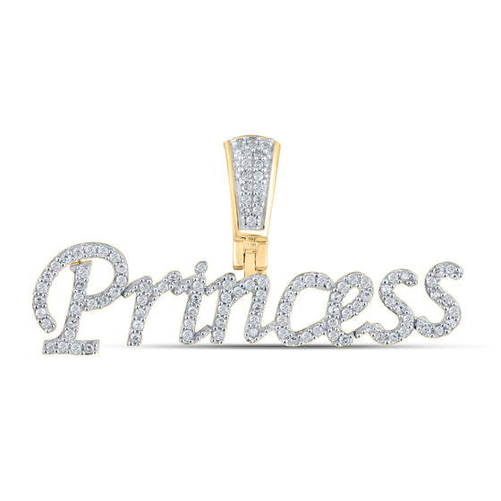 10k Yellow Gold Womens Round Diamond Princess Phrase Pendant 1/3 Cttw