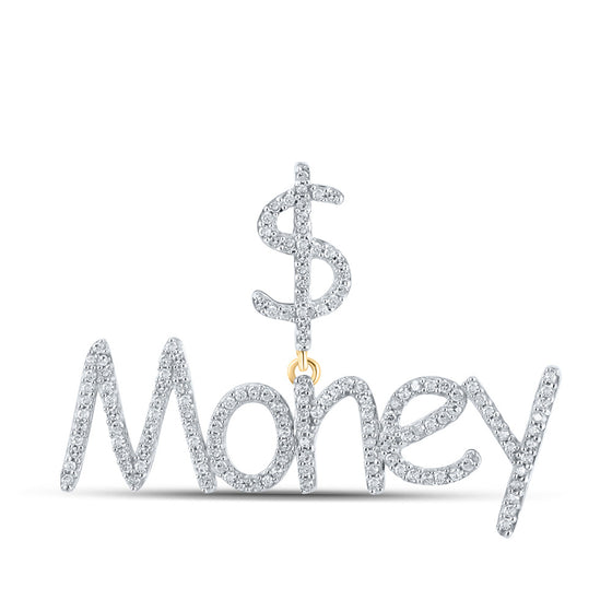 10k Yellow Gold Mens Round Diamond Dollar Money Phrase Charm Pendant 1/2 Cttw