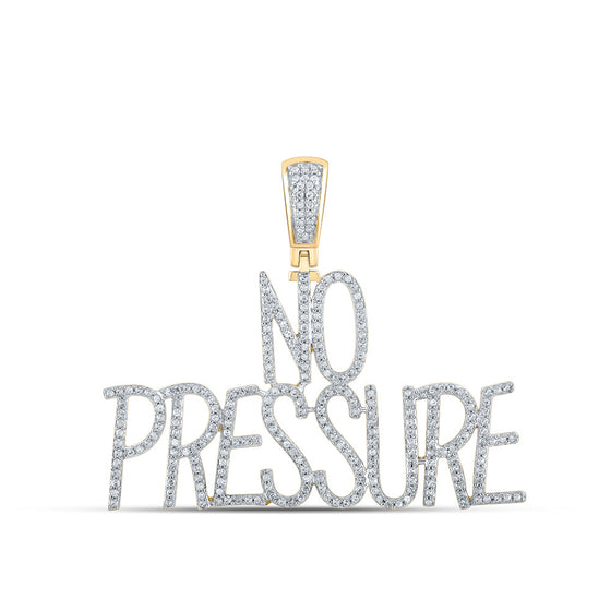 10k Yellow Gold Mens Round Diamond No Pressure Phrase Charm Pendant 3/4 Cttw