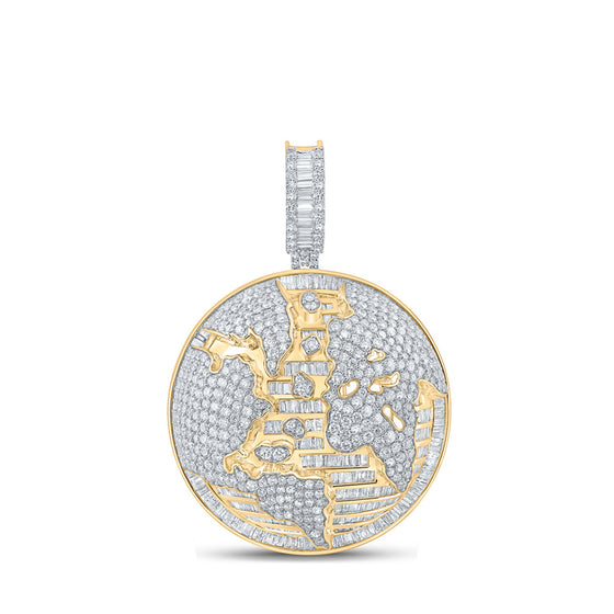 10k Yellow Gold Mens Baguette Diamond Globe Charm Pendant 7-3/4 Cttw