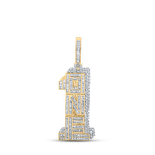  10k Yellow Gold Mens Baguette Diamond Number 1 Charm Pendant 2-5/8 Cttw