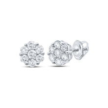  10k White Gold Womens Round Diamond Flower Cluster Earrings 1 Cttw