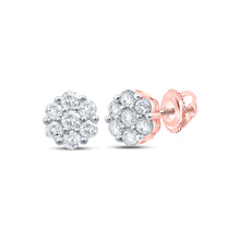  10k Rose Gold Womens Round Diamond Flower Cluster Earrings 1 Cttw