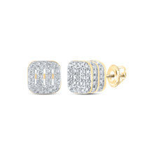  10k Yellow Gold Womens Round Diamond Square Earrings 1/3 Cttw