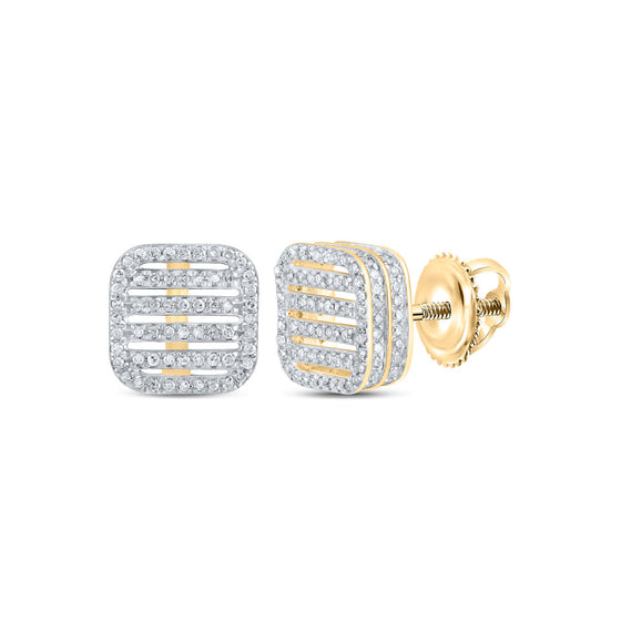 10k Yellow Gold Womens Round Diamond Square Earrings 3/4 Cttw