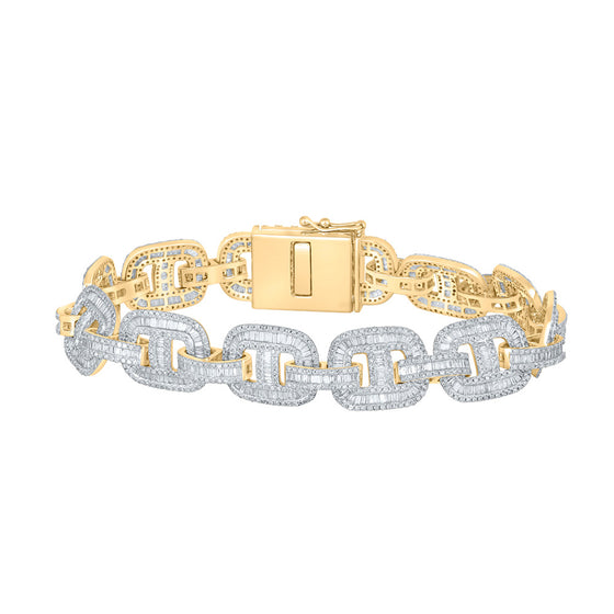 10k Yellow Gold Mens Baguette Diamond Link Bracelet 8-1/2 Cttw