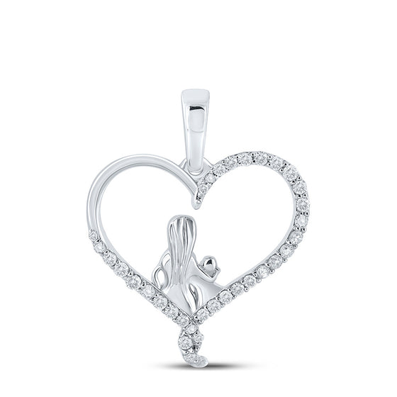 10k White Gold Womens Round Diamond Mom Child Heart Pendant 1/5 Cttw