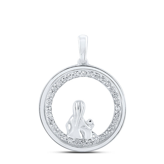 10k White Gold Womens Round Diamond Circle Child Mom Pendant 1/5 Cttw