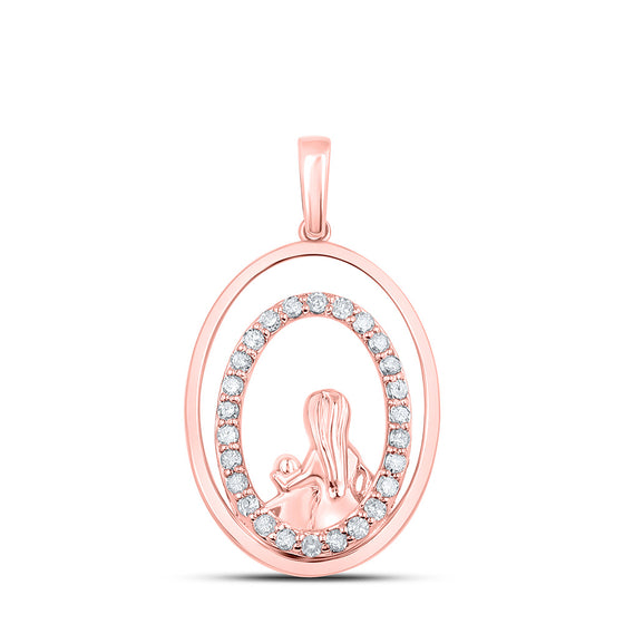 10k Rose Gold Womens Round Diamond Oval Child Mom Pendant 1/5 Cttw