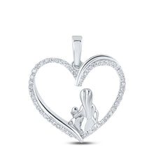  10k White Gold Womens Round Diamond Heart Child Mom Pendant 1/5 Cttw