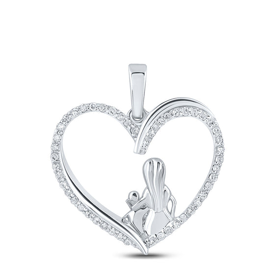 10k White Gold Womens Round Diamond Heart Child Mom Pendant 1/5 Cttw