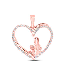  10k Rose Gold Womens Round Diamond Heart Child Mom Pendant 1/5 Cttw