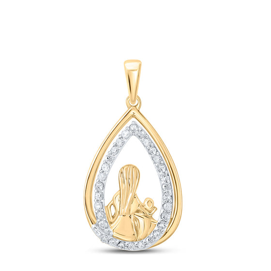 10k Yellow Gold Womens Round Diamond Child Mom Pendant 1/5 Cttw