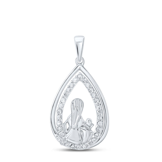 10k White Gold Womens Round Diamond Child Mom Pendant 1/5 Cttw