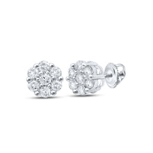  10k White Gold Womens Round Diamond Flower Cluster Earrings 1/5 Cttw