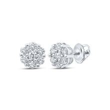  10k White Gold Womens Round Diamond Flower Cluster Earrings 1/2 Cttw