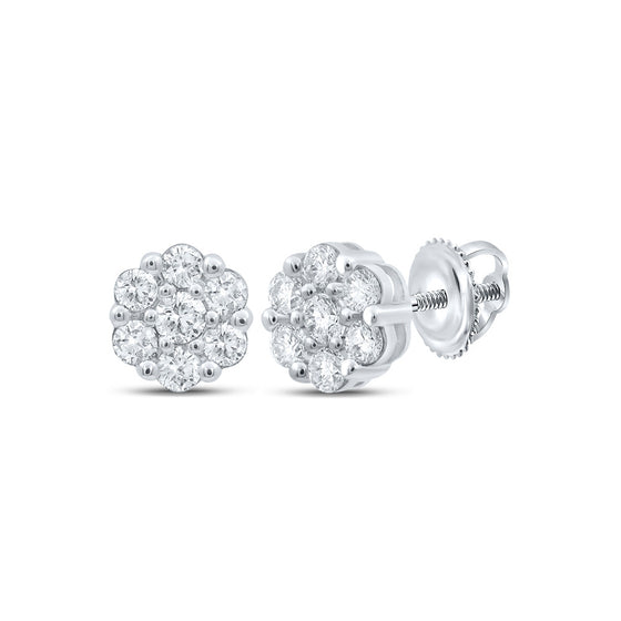 10k White Gold Womens Round Diamond Flower Cluster Earrings 3/4 Cttw