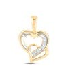 10k Yellow Gold Womens Round Diamond Double Heart Pendant 1/20 Cttw