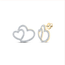  10k Yellow Gold Womens Round Diamond Heart Earrings 1/3 Cttw