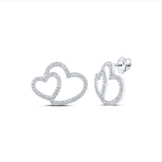 10k White Gold Womens Round Diamond Heart Earrings 1/3 Cttw