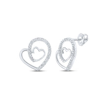  10k White Gold Womens Round Diamond Heart Earrings 1/6 Cttw
