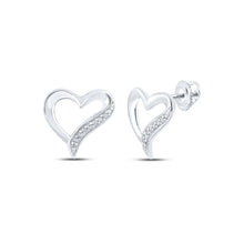  10k White Gold Womens Round Diamond Heart Earrings 1/20 Cttw
