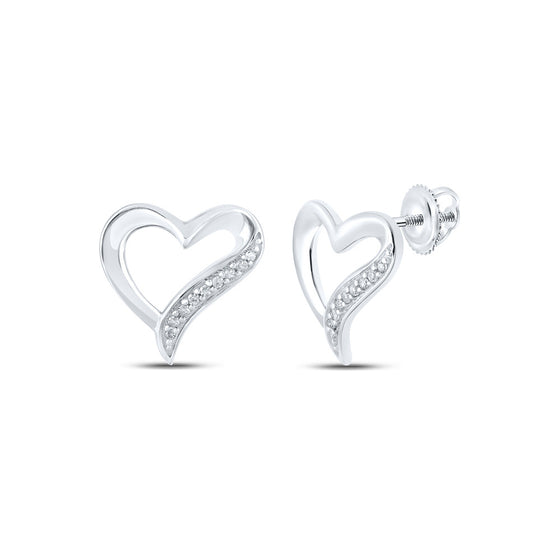 10k White Gold Womens Round Diamond Heart Earrings 1/20 Cttw