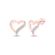  10k Rose Gold Womens Round Diamond Heart Earrings 1/20 Cttw