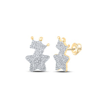  10k Yellow Gold Womens Round Diamond Crown Star Earrings 1/3 Cttw
