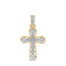  10k Yellow Gold Mens Round Diamond Cross Charm Pendant 1-1/2 Cttw