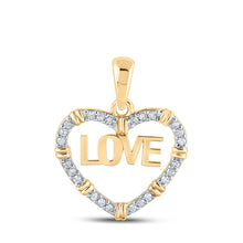  10k Yellow Gold Womens Round Diamond Love Heart Pendant 1/6 Cttw