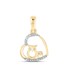  10k Yellow Gold Womens Round Diamond Owl Heart Pendant 1/12 Cttw