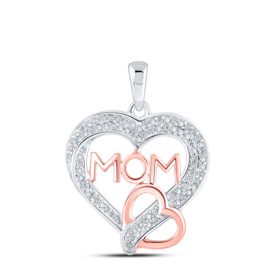 10k Two-tone Gold Womens Round Diamond Mom Heart Pendant 1/4 Cttw