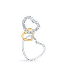  10k Two-tone Gold Womens Round Diamond Triple Heart Pendant 1/20 Cttw