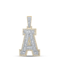  10k Two-tone Gold Mens Baguette Diamond A Initial Letter Charm Pendant 1-7/8 Cttw