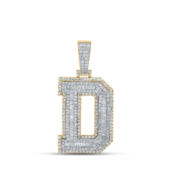 10k Two-tone Gold Mens Baguette Diamond D Initial Letter Charm Pendant 2-1/3 Cttw