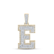  10k Two-tone Gold Mens Baguette Diamond E Letter Charm Pendant 2-1/6 Cttw
