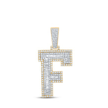  10k Two-tone Gold Mens Baguette Diamond F Initial Letter Charm Pendant 1-1/2 Cttw